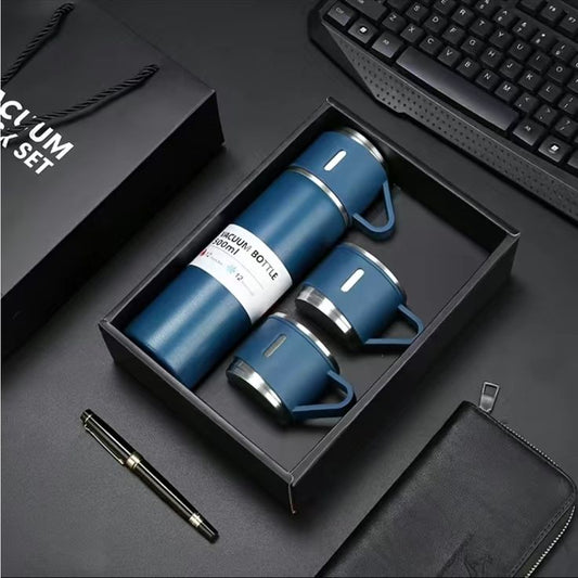 Premium Stainless Steel Vacuum Flask Set- Blue Color