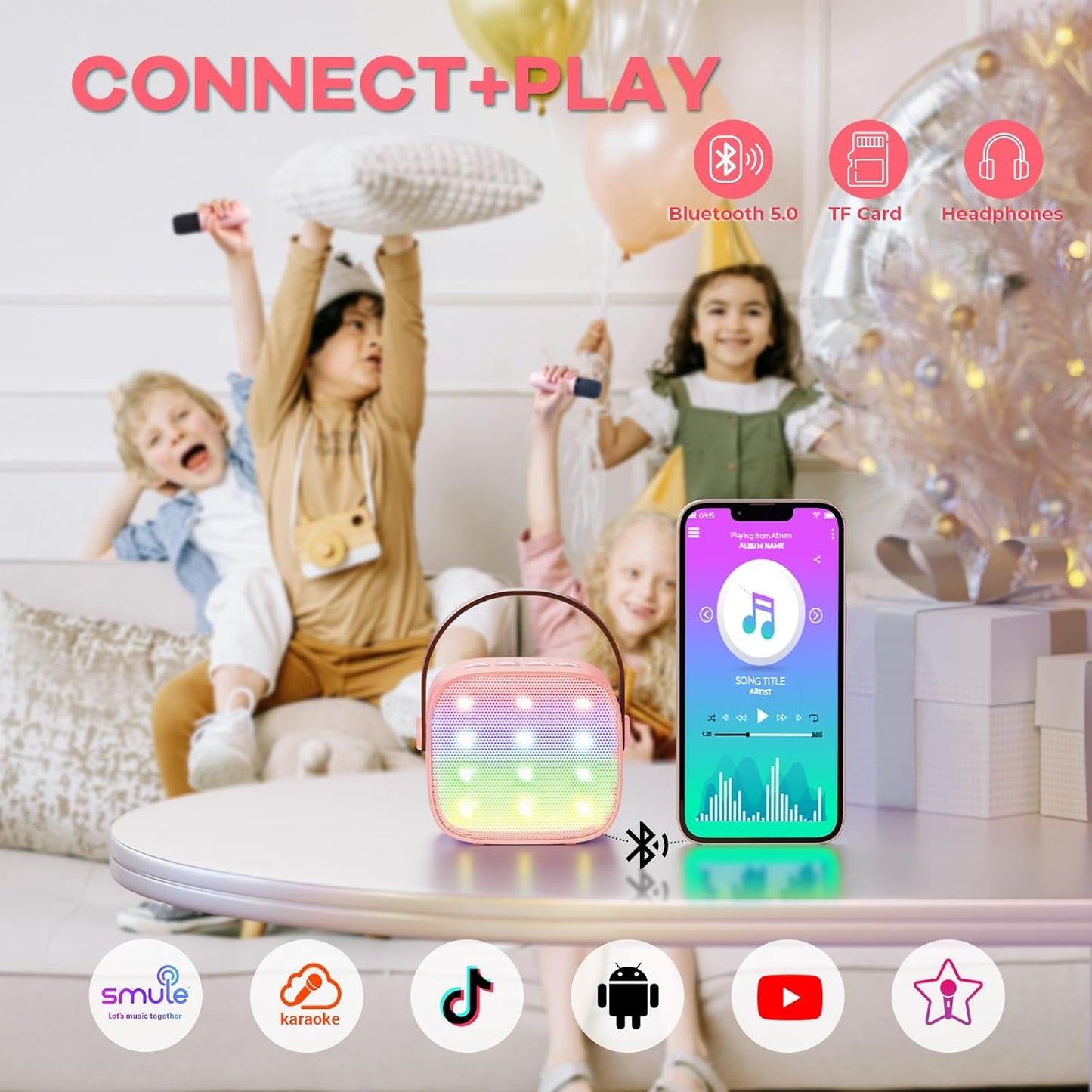 Mini Karaoke Machine for Kids Adults, Portable Bluetooth Speaker with 2 Wireless Microphones, TOP Birthday Gifts Toys for Girls Ages 3, 4, 5, 6, 7, 8, 9,10,11,12+ Years Old Toddler (Lightpink)