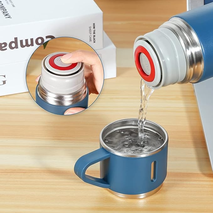 Premium Stainless Steel Vacuum Flask Set- Blue Color