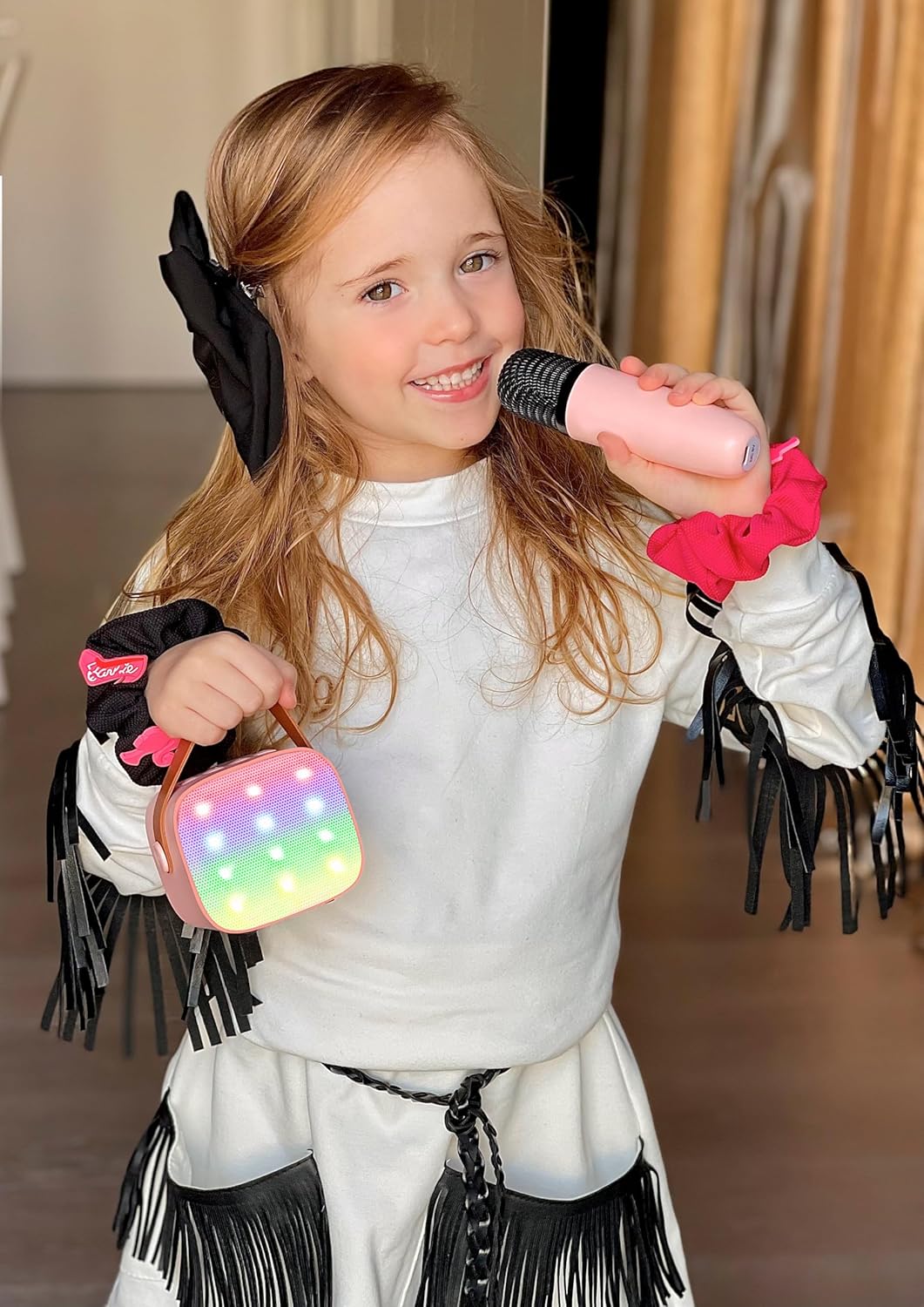 Mini Karaoke Machine for Kids Adults, Portable Bluetooth Speaker with 2 Wireless Microphones, TOP Birthday Gifts Toys for Girls Ages 3, 4, 5, 6, 7, 8, 9,10,11,12+ Years Old Toddler (Lightpink)