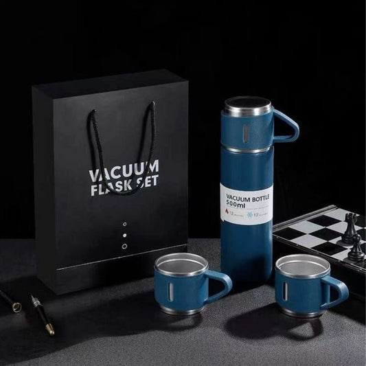 Premium Stainless Steel Vacuum Flask Set- Blue Color